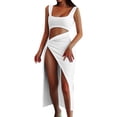 thumbnail image 1 of Vestido con tirantes y aberturas para mujer 2025 Summer - Cuello cuadrado, sin mangas, poliéster, fiesta/casual, XS-L, 1 of 5