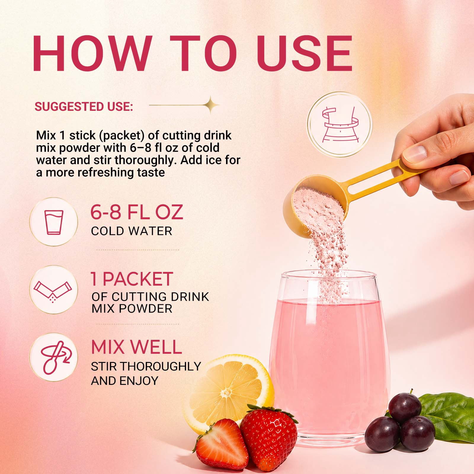 Cutting Drink Mix - with Berberine, 5-HTP, Yerba Mate & Magnesium - Healthy Weight Management & Gut Health - Vegan, Sugar-Free - 30 Packs