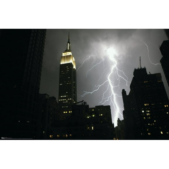 New York City - Lightning Storm Wall Poster, 22.375" x 34"