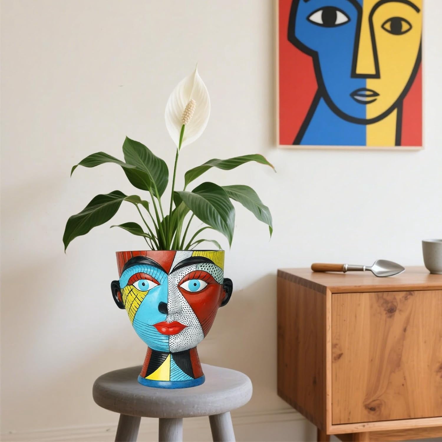 Abstract Face Planters Pots Colorful Funky Flower Pots Unique Head Planter with Drainage Handmade Resin Vase Modern Home Decoration