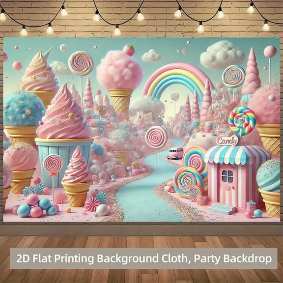 Whimsical Candyland Backdrop Dreamy Dessert Kingdom Rainbow Baby Shower Photography Background Pastel Ice Cream Lollipops Clouds Birthday Party Decorations Banner Supplies Photo Booth Props