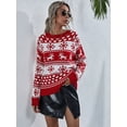 thumbnail image 4 of Women's Christmas Sweater Elk Snowflake Knit Round Neck Pullover, 4 of 9