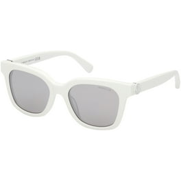 サングラス Moncler Sunglasses ML0046 21C White with Leather Trim Moncler ML0046 21C White Black Leather / Silver Mirror