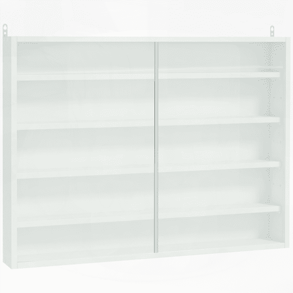 5-Tier Wall-Mounted Glass Display Cabinet with 2 Doors & Adjustable Shelves - White