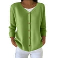 thumbnail image 2 of Zedker Women'S Solid Color V-Neck Knit Cardigan with Print Detail, Casual Button Up Soft Open Front Sweater for Women, Lightweight Long Sleeve Cover Up,Green,XXXXXL, 2 of 5