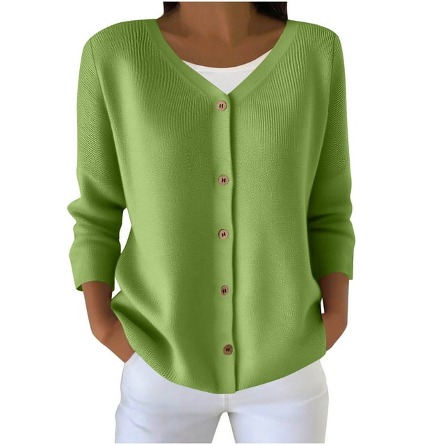 HongQid Women's Button Down Crew Neck Long Sleeve Soft Knit Cardigan Sweater