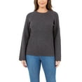 thumbnail image 4 of Fever Women's Bell Sleeve Soft Marled Ribbed Knit Crewneck Sweater-Gray / XL, 4 of 5