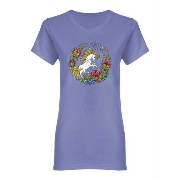 Beautiful Unicorn With Flowers Shaped T-Shirt Women -Image by Shutterstock, Female Medium