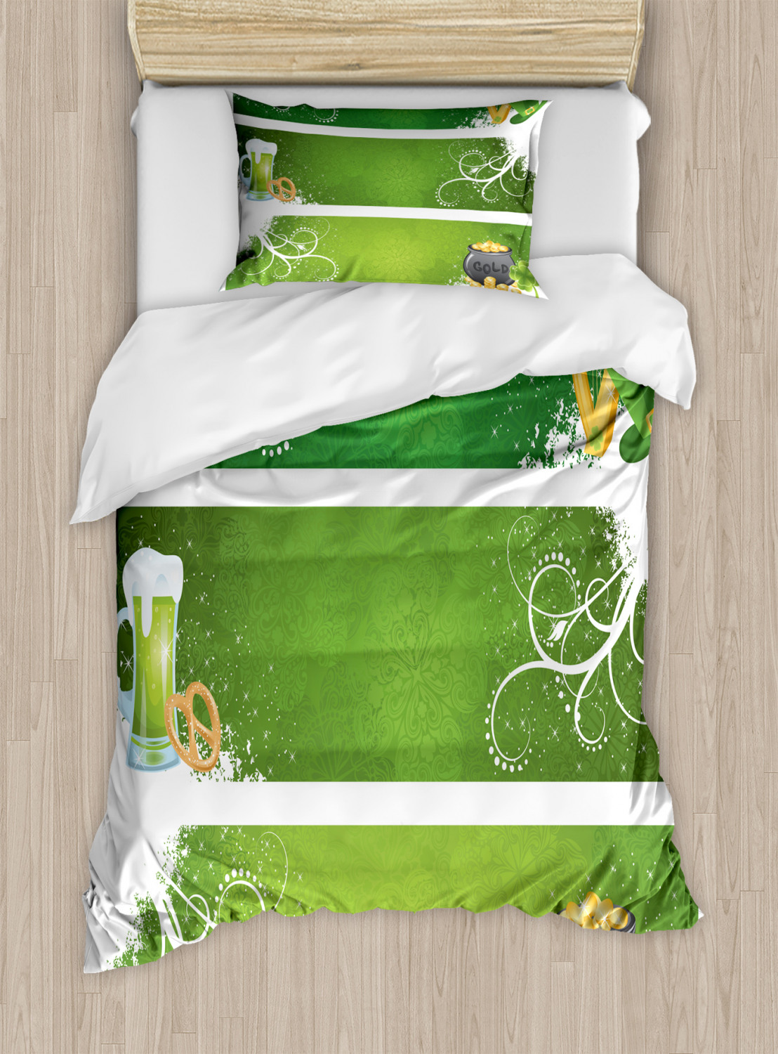 Irish Pub Duvet Cover Set Twin Size, St. Patrick's Day Themed