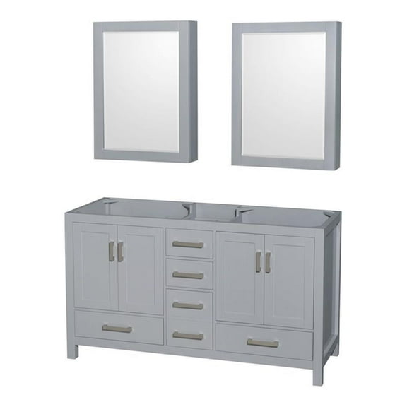 Wyndham Collection Sheffield 60 Inch Double Bathroom Vanity in Gray, No Countertop, No Sinks, and Medicine Cabinets
