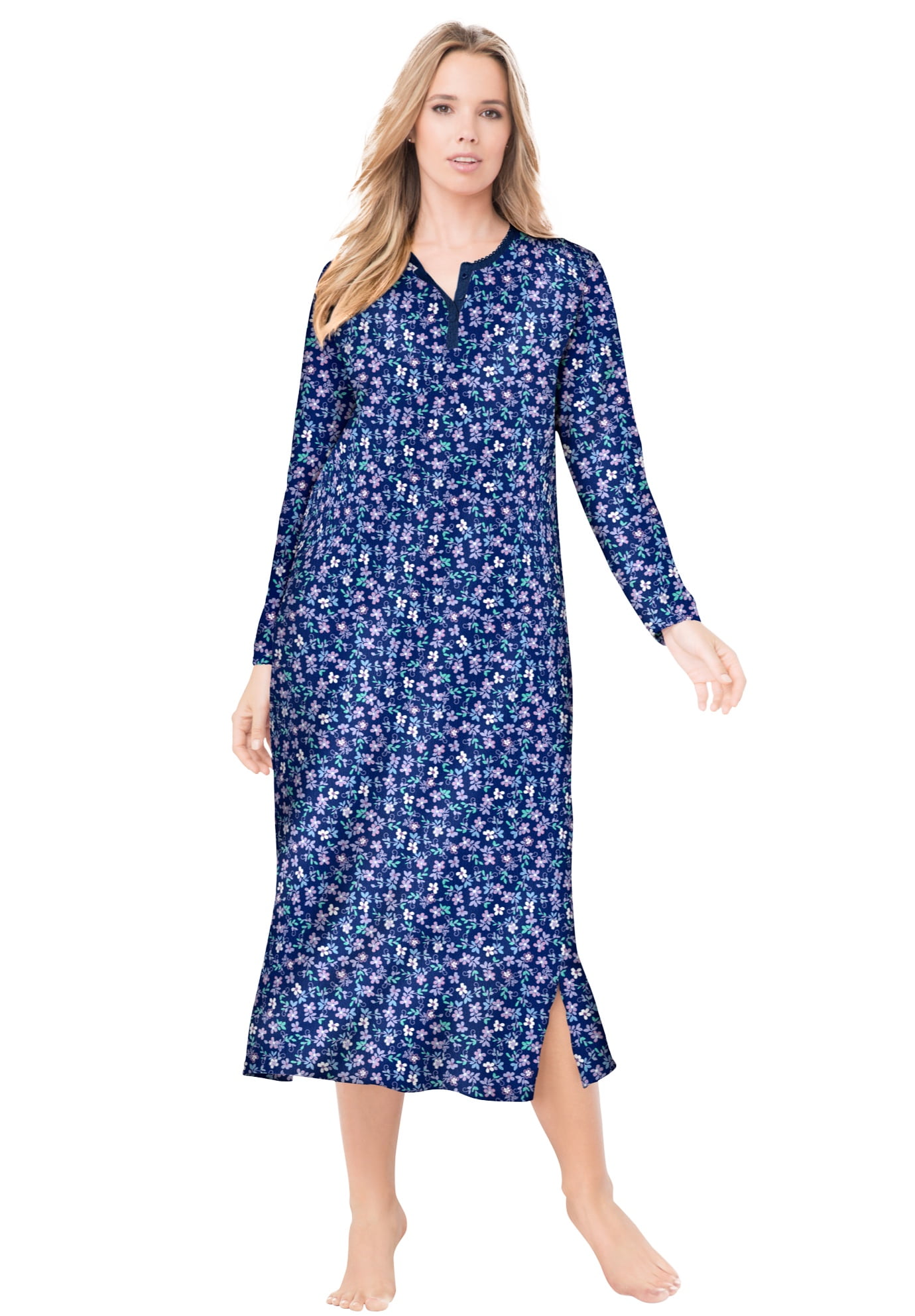 Dreams & Co. Dreams & Co. Women's Plus Size LongSleeve Henley Print