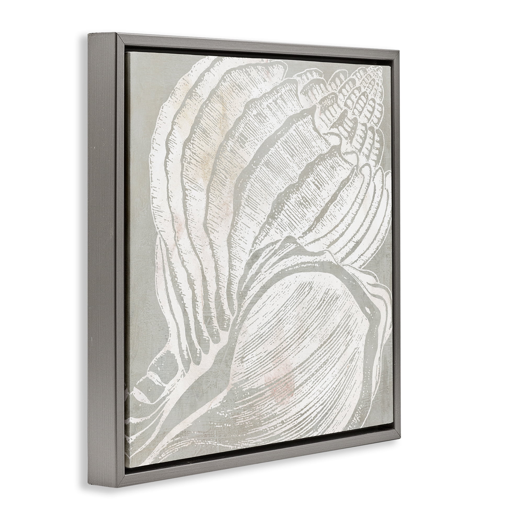 Stupell Industries Beige Conch Pattern Nautical & Beach Painting Gray Floater Framed Canvas Art Print Wall Art, 18 x 18
