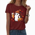 thumbnail image 2 of TOWED22 Halloween Teacher Shirts for Women Cute Pumpkin Ghost with Coffee Graphic T-Shirt Casual Fall Teacher Tee Tops(Wine,S), 2 of 7