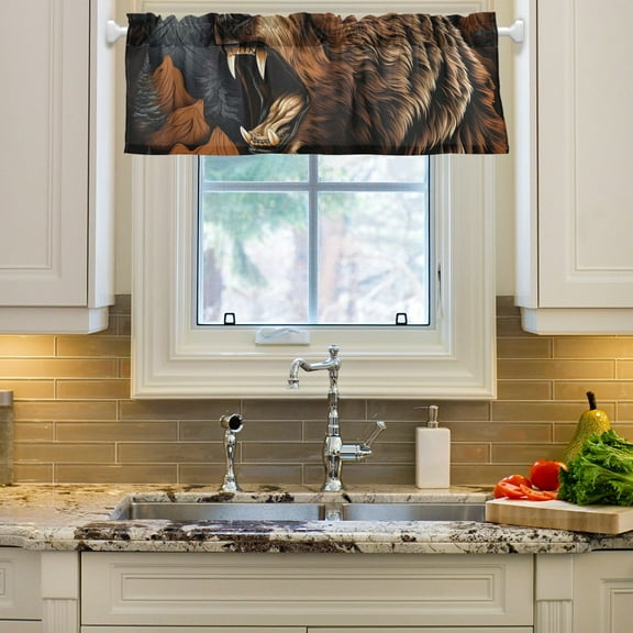 Bear Mountains Trees Curtain Valances Farmhouse Design Window Treatment Decor Blackout Rod Pocket for Windows Living Room Kitchen 54" x 18"