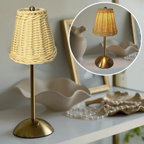Uxgjfwu Rattan Table Lamp Gold Tone Touch Dimmer LED Portable Lamp for Indoor Home Decor Bedroom Living Room Ambiance Lighting Nightstand