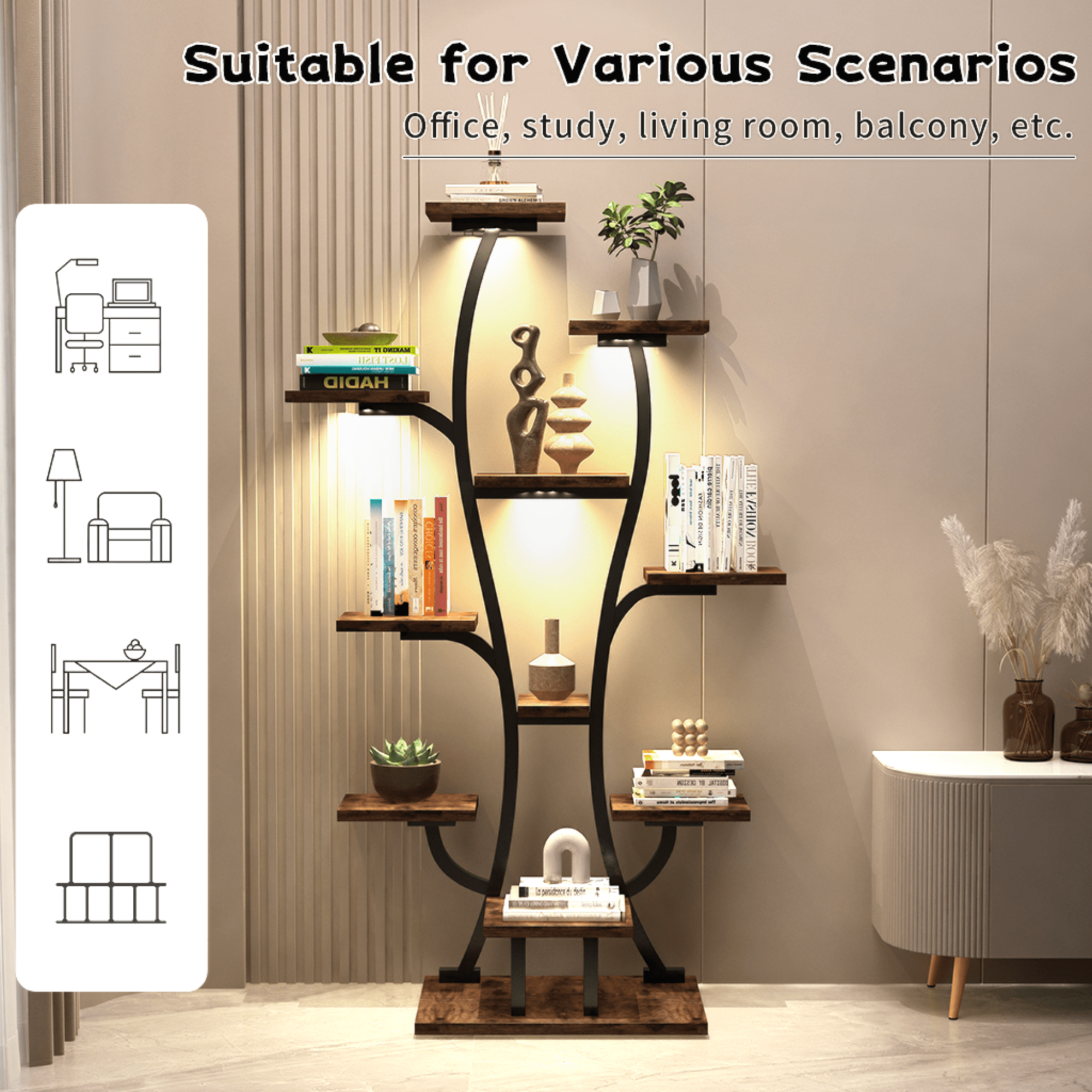 Leumius Plant Stand with Grow Lights, Indoor Plant Shelf, Metal Plant Flower Holder Stand, Vase Shape Plant Rack for Home Patio