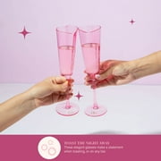 Paris Hilton 2 Piece Heart-Shaped Champagne Flute Set, 5.5 oz / 162 ml, Gold Trim, Pink
