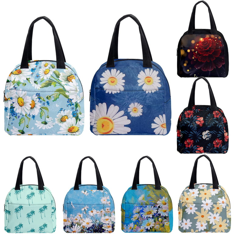 Floral Lunch Bag For Women Girls Work School, Cute Daisy Insulated Lunch  Tote Bag Reusable Thermal Lunch Containers Meal Prep Lunch Box(blue-gray)