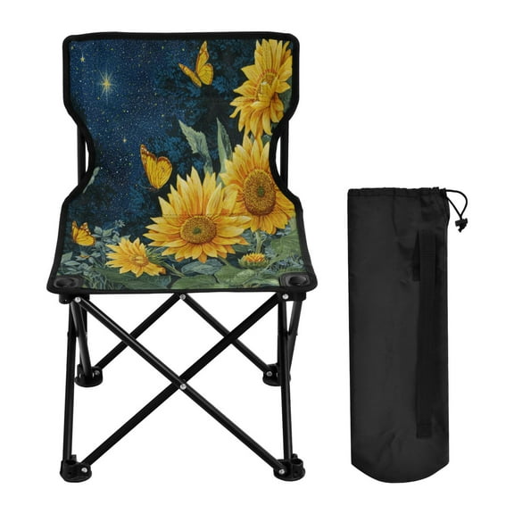 Folding Chair Camping Chair For Camping Picnicking Outdoor Beach and Travel Vintage Sunflowers and Beautiful Butterflies