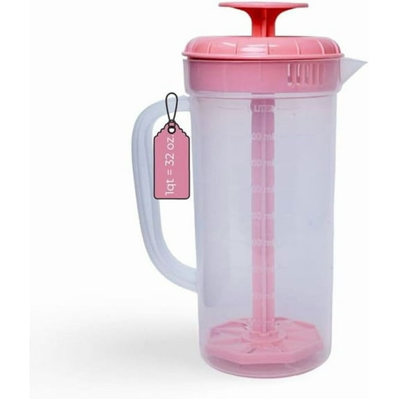 JBK 1Qt. Pink Plastic Mixing Pitcher with Plunger Lid