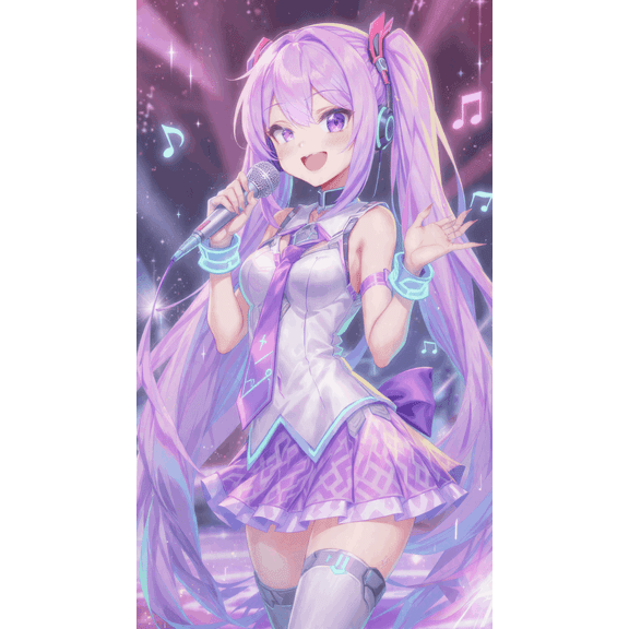 Teal Twin Tails Virtual Pop Star Anime Girl Waving Wall Poster Futuristic Vocaloid Hologram Character Art Print Unframed 22.375x34 inch
