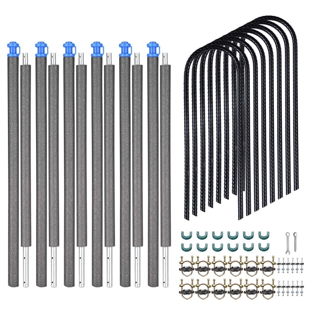 Yescom 6 Pack Trampoline Enclosure Poles w/ Caps & 8 Pack 11" U Shaped Ground Anchors Kit