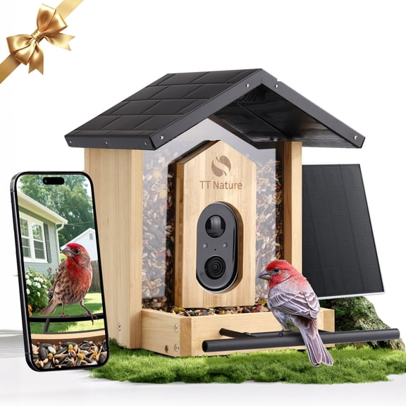 TT Nature Bird Feeder with Camera, AI Identify 10,000  Species, Auto Capture, Real-Time Notifications, Upgraded for Bird Watching with Solar Panel, Perfect Gift for Bird Lovers