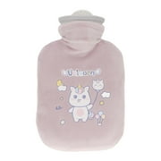 Hot Water Bottle with Soft Cover Student Home Portable Cute Cartoon Pattern PVC Hot Water Bag 500ML Pink Purple