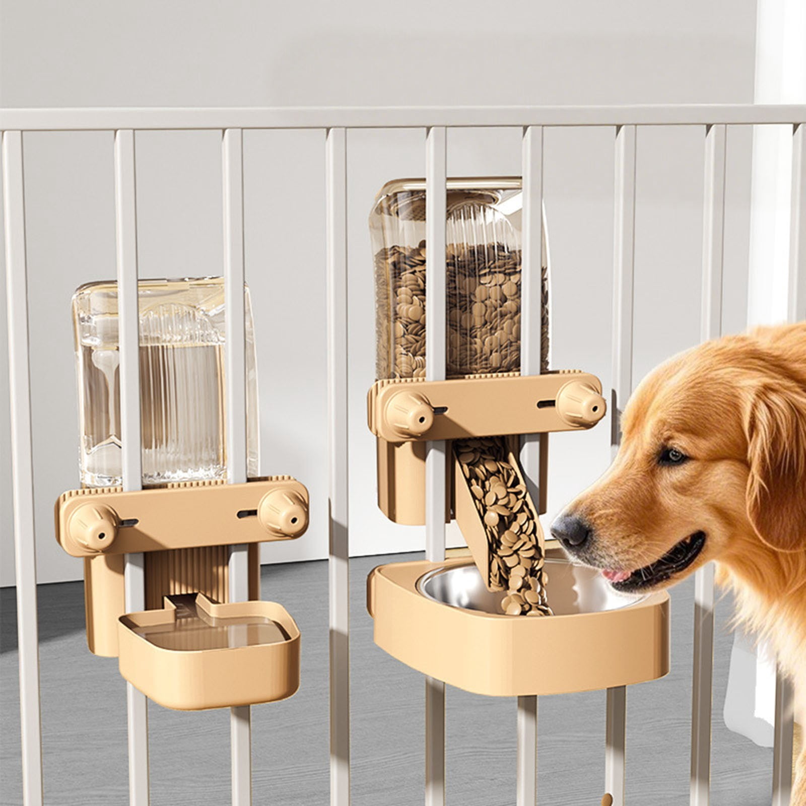 65° Tilt Automatic Pet Feeder - Hanging Gravity Food Dispenser for Cats, Rabbits & Small Dogs, Cage-Mount Fresh-Keeping Bowl with Adjustable Portion Control