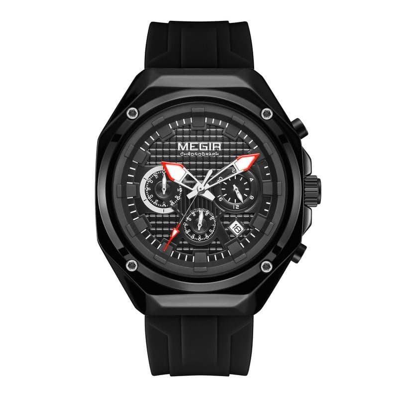 MEGIR Luxury Chronograph Analog Quartz Men's Watch Waterproof Calendar Silicone Sport Wristwatch
