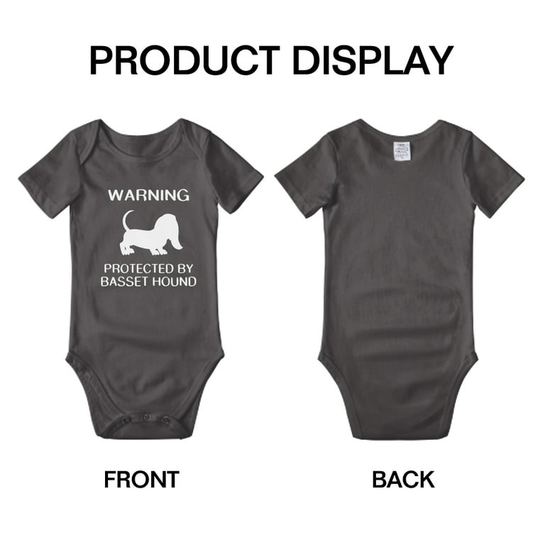Warning Protected by A Basset Hound Dog Funny Baby Rompers Infant Clothes Black 3 6 Months