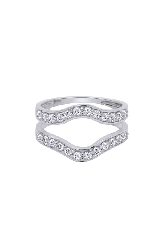 Round White Cubic Zirconia Solitaire Enhancer Guard Ring 10k White Gold Ring Size - 6.5