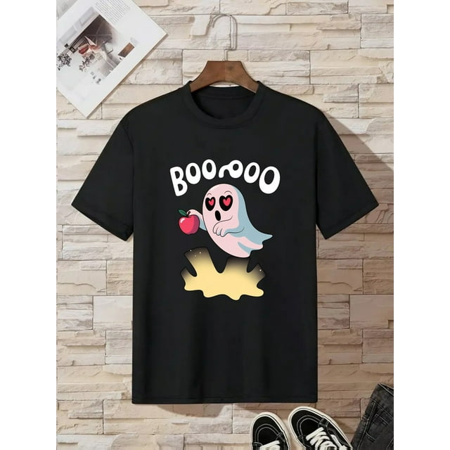 T-shirt d'Halloween - Haut Décontracté à Manches Courtes et Col Rond pour Garçons avec Design de Lettrage BOO pour Tenues de Fête d'Halloween (Vêtements Décontractés Confortables, Entretien Facile, Tissu Extensible)