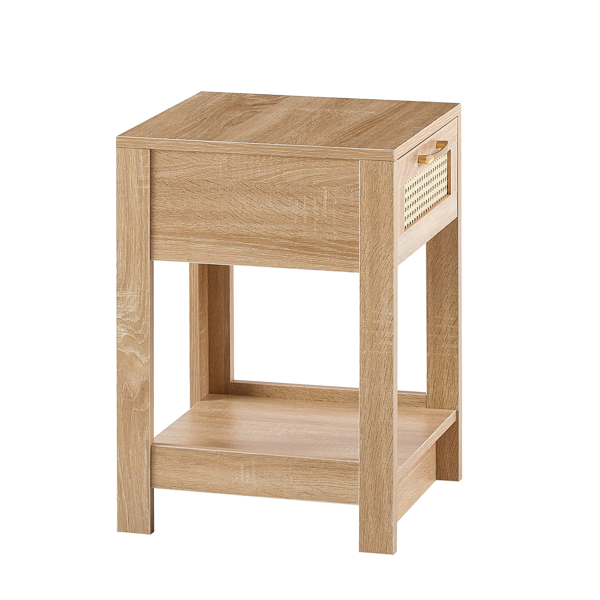 15.75-Inch Rattan End Table with Drawer, Modern Nightstand Bedside Side Table with Storage Drawer, Small Accent Table for Living Room Bedroom, Natural