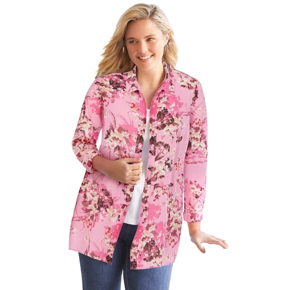 Woman Within Plus Size Crinkle Button-Front Shirt