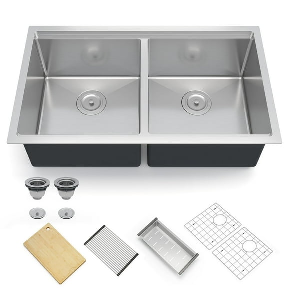 30/33 Kitchen Sink Undermount, Undermount Sink Ledge Workstation Deep Single/Double Bowl, Stainless Steel Under Counter Kitchen Sink Basin