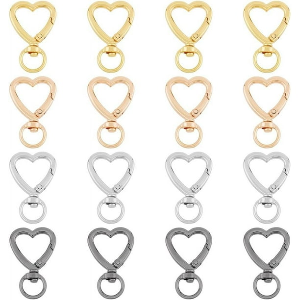 16 piezas de 4 colores, llaveros con cierres giratorios de corazón, mosquetón de aleación con llavero, llaveros de metal con clip.