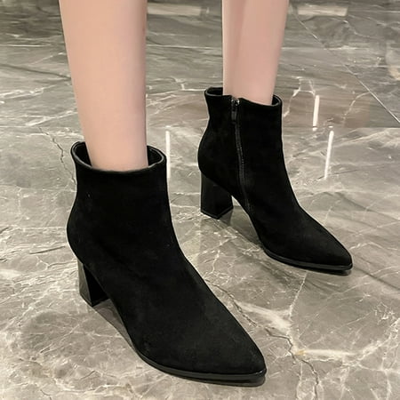 

Cathalem Tan Boots for Women Booties Fashion Women Solid Color Flock Comfortable Square Heels Zipper Short Booties Pointed Toe Shoes Black 7