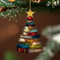Taotanxi Stacks of Christmas Book Tree Suncatcher Ornament,Book Lover Gifts for Librarians Reader Bookworm Book Club Arcylic Book Tree Ornament Decor for Friends Sister Christmas Birthday Gifts