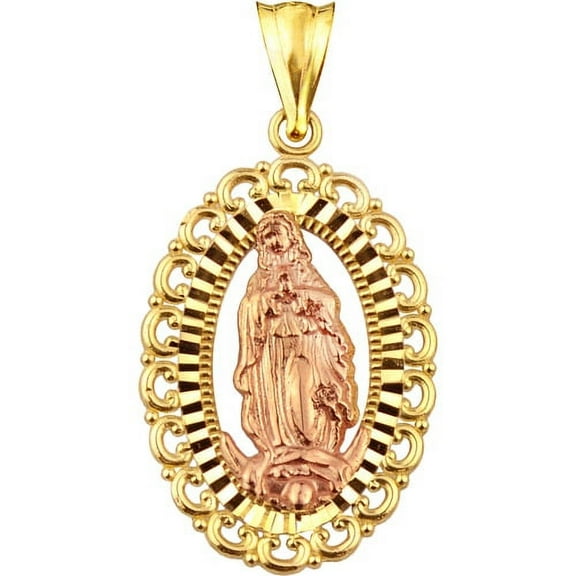 US GOLD Handcrafted 10kt Gold Virgin Mary Oval Medallion Charm Pendant