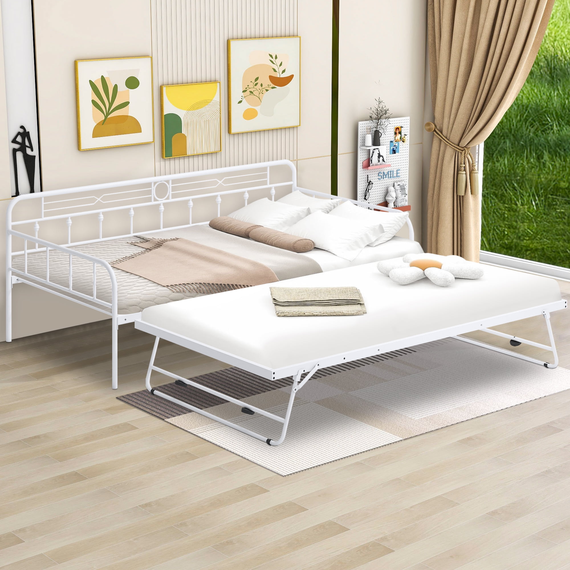 Metal Daybed with Trundle, HSUNNS Metal Daybeds Twin Size with Pop Up
