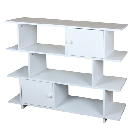Home Basics 3 Tier Wood Book Shelf With 2 Cabinet Doors White