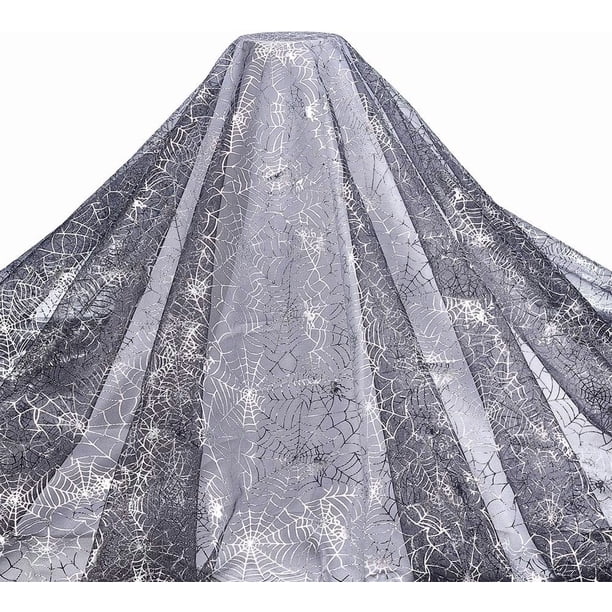 Tela de tul con estampado de telaraña negra, tela de papel de aluminio plateado, 1,6 yardas de ancho, telas de encaje de malla, telas decorativas para accesorios de prendas de vestir, 2,2 yardas
