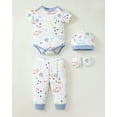 thumbnail image 6 of KIMI BEAR Newborn Baby Boys Outfits Sets 4 Packs 0-3 Months Summer Clothes Sets Short Sleeves Romper Top Elastic Pants with Hats and Gloves 16pcs Layette Essentials Blue, 6 of 9