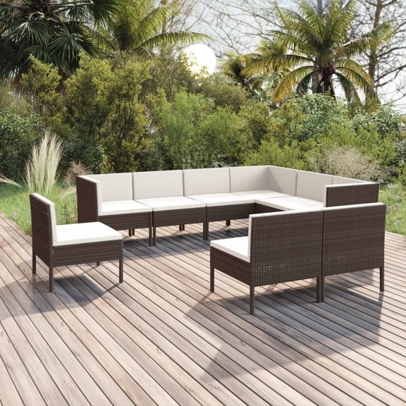 Mixfeer 9 Piece Patio Set with Cushions Poly Rattan Brown
