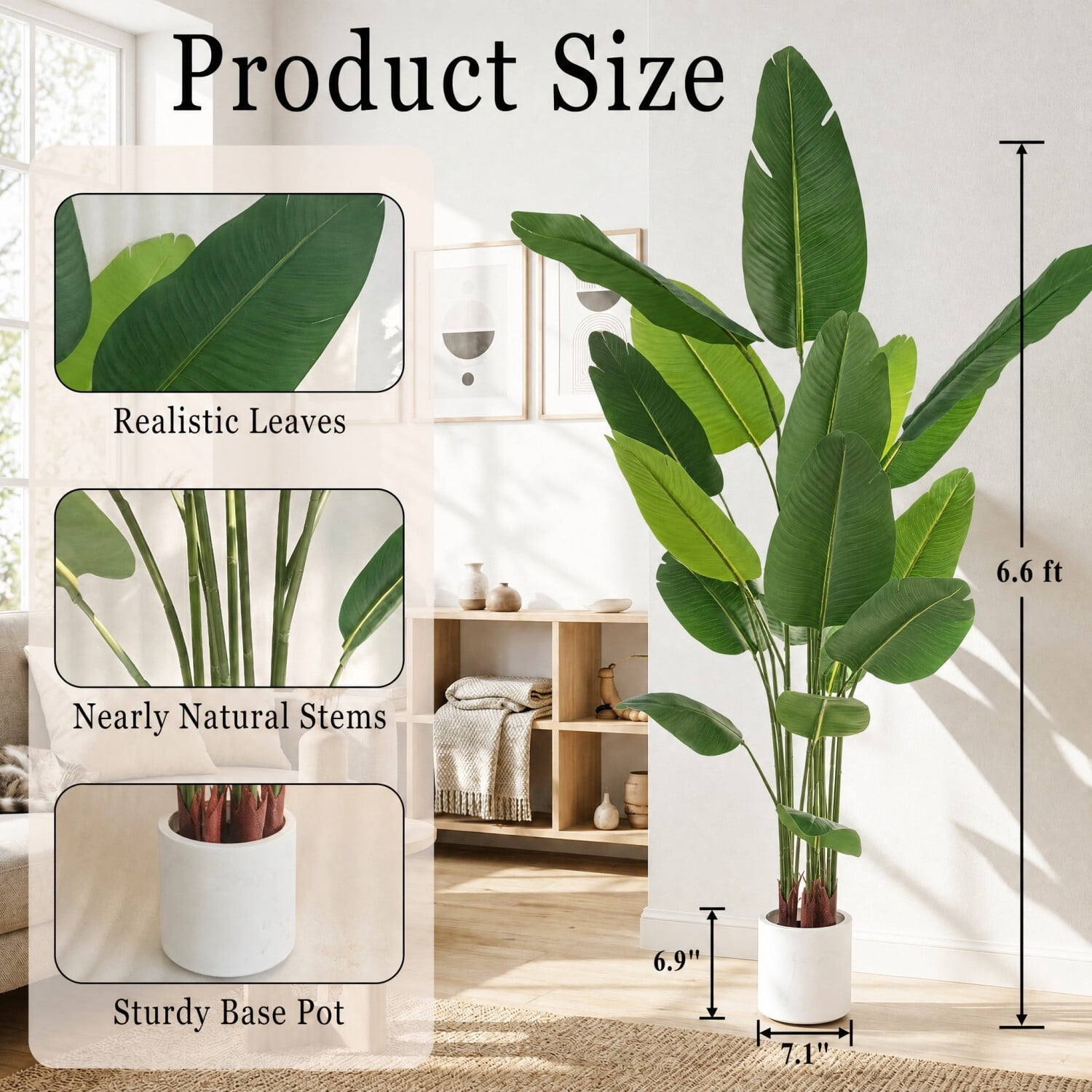 Easy4Home 6.6FT Artificial Plant Fake Tropical Palm Tree Potted Indoor Faux Floor Plant for Home Office Decor, White Pot