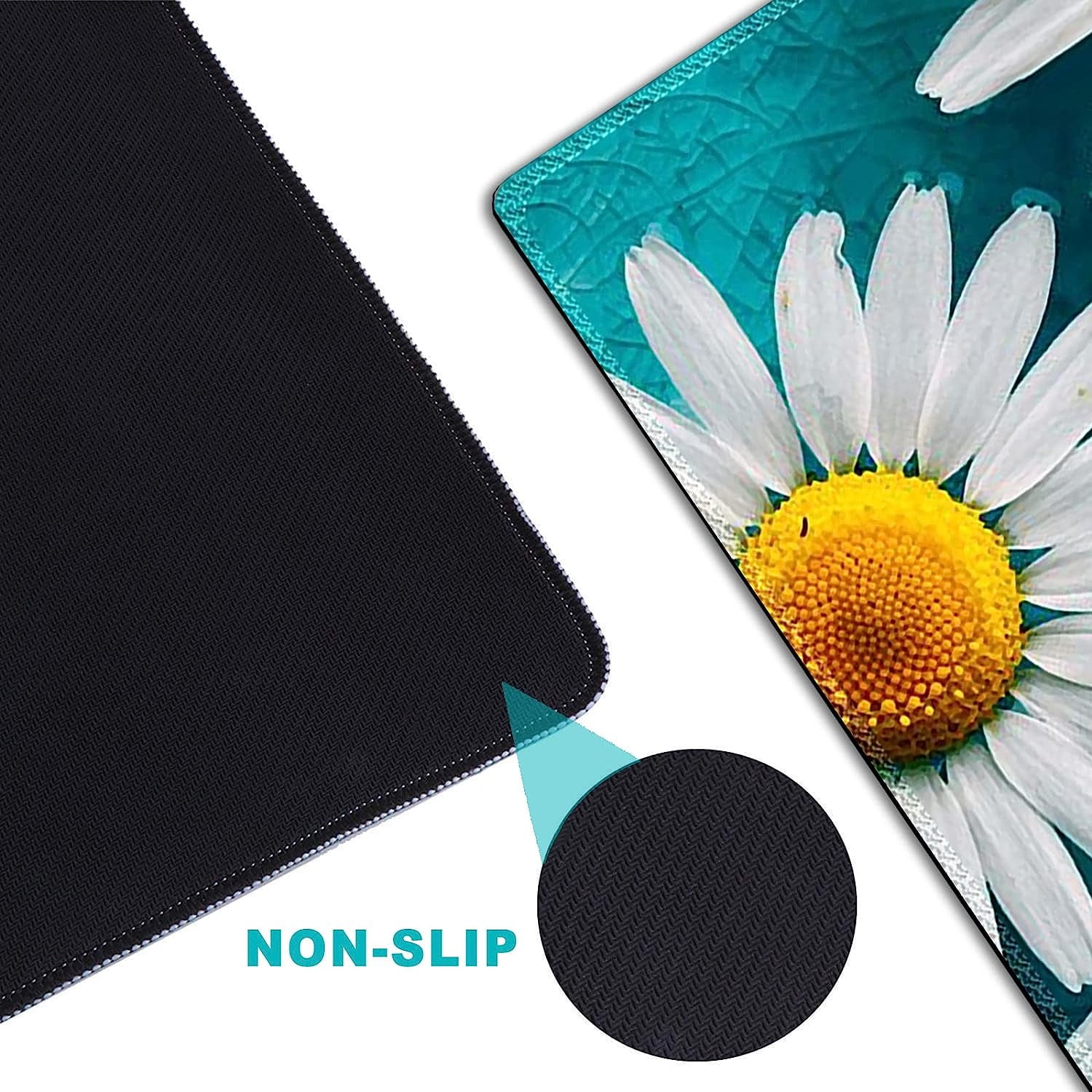 Large Gaming Mouse Pad Extended Desk Pad XL Keyboard Mat Long Mousepad Decor Writing Pad 31.5x11.8inch Non Slip Rubber Base with Stitched Edges for Work, Game -Cute Daisy