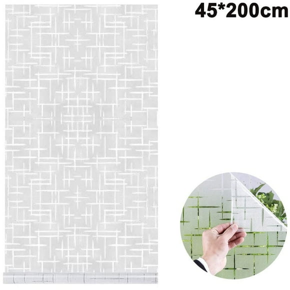 No Glue Frosted Window Film, Frosting Privacy Glass Films for Windows and Doors, Self-Adhesive Decorative Window for Home Office UV Protection (3D Cross Pattern)