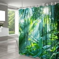 thumbnail image 4 of Rainforest Shower Curtain Tropical Jungle Spring Green Tree Palm Tree Sunlight Landscape Summer Nature Theme Polyester Fabric Bathroom Decor Set with Hooks 70W x 70H inch, 4 of 6