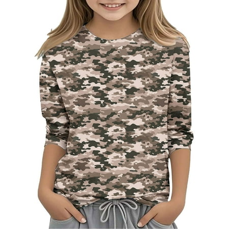 AHTJRT Kids Camouflage Tee Shirts Casual Lightweight Breathable Tee Tops Long Sleeve Crew Neck Shirt for Outdoor Hiking Camping Green#02 11 Years
